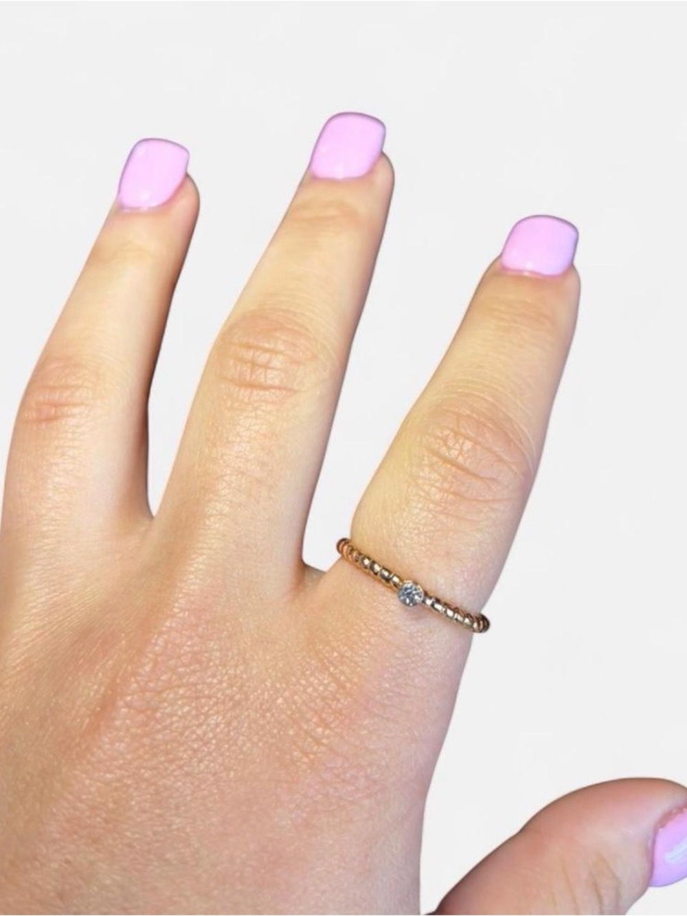 Delicate Gold Beaded Ring with Single CZ